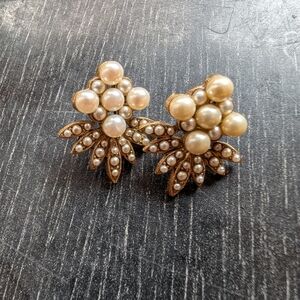 Vintage Victorian Revival Pearl Cluster Earrings